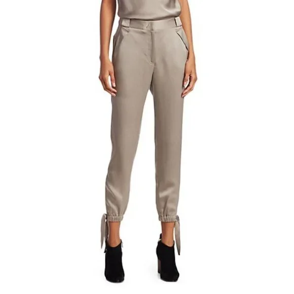 Women Halston SLIM Fit ANKLE TIE SATIN Pants Hook/Zip Fly Closure $295 B4HP - Picture 1 of 3